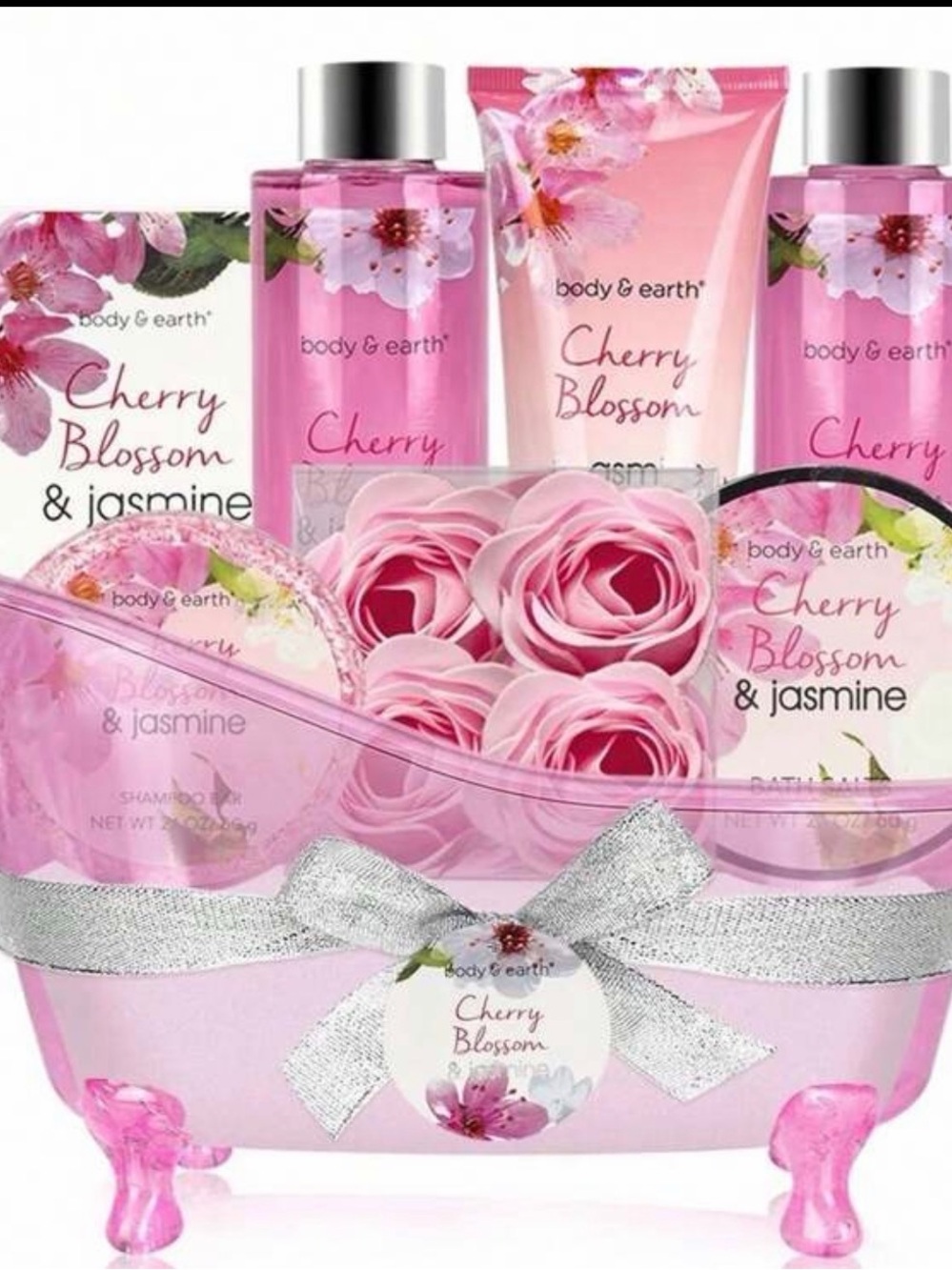 Body & Earth Cherry Blossom Spa Gift Set – 8pc Relaxing Bath Basket